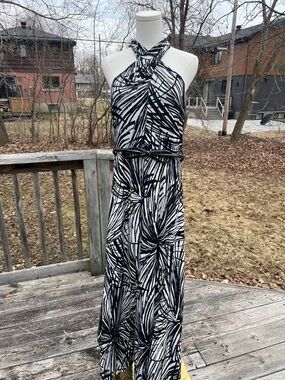 Maggy London Black and White Halter Maxi Dress